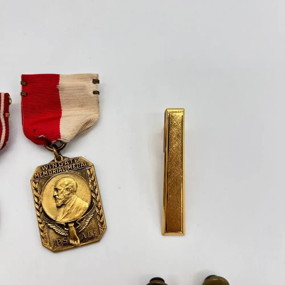 Vintage Medal & Tie Bar Lot PDNY NYPD Wingate DB Sterling Bar Propeller Pin 30s